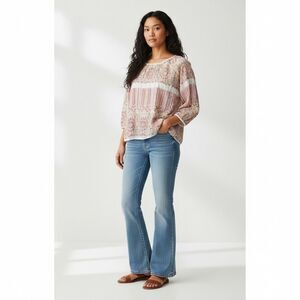 NEW Dylan Maya Cross Stitch Embroidered Blouse Women Medium Pink Red Peasant Top